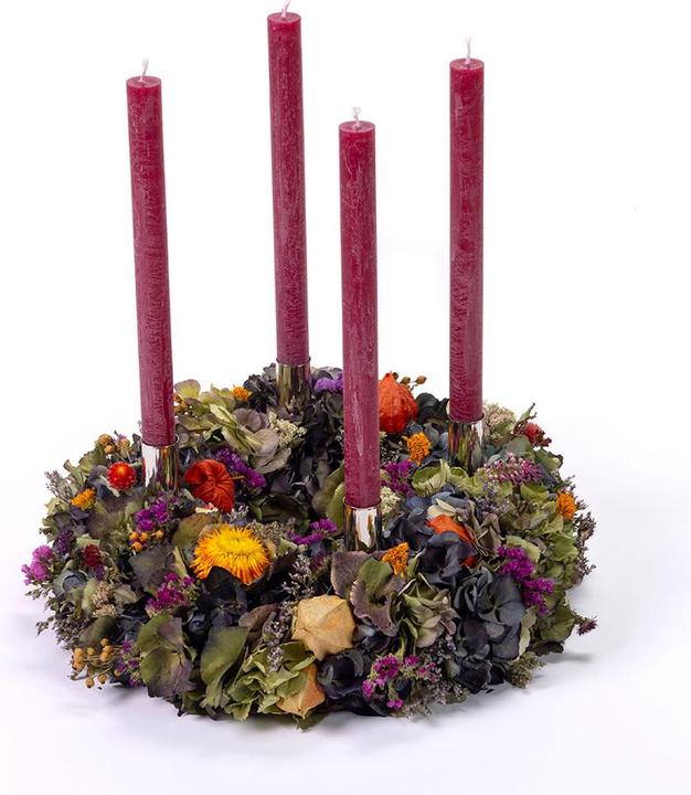 VEG and the City Corona dell'Avvento con fiori secchi colorati di circa 35 cm - Candele Bordeaux (35 cm)