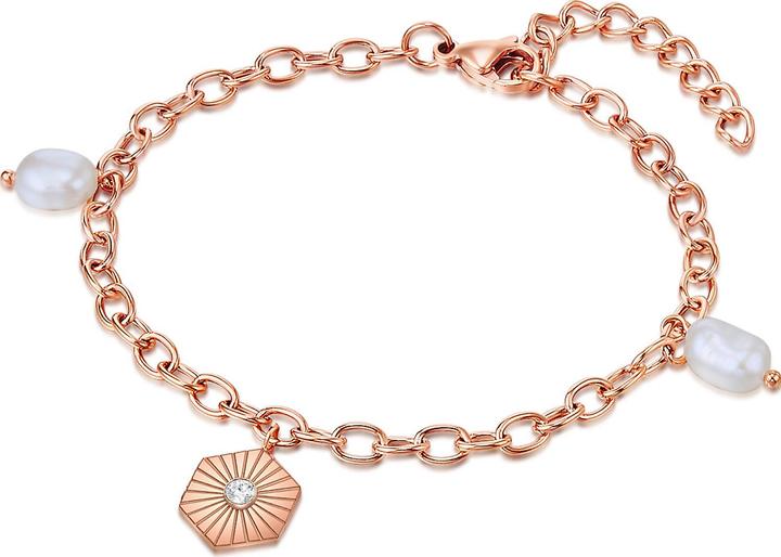 Immagine prodotto Valero Pearls Donna in acciaio inossidabile Preciosa perla d'acqua dolce coltivata oro rosa 17,0 cm di lunghezza (17 cm, Acciaio inossidabile)
