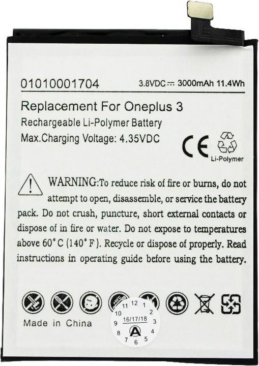 Image du produit AccuCell Batterie ONEPLUS 3, 3 Dual SIM, A3000, A3003, Rain, BLP613