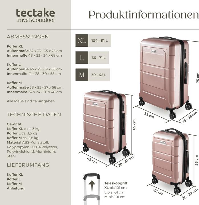 Produktbild tectake Hartschalenkofferset Brice 3-tlg., TSA-Schloss