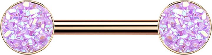 Star Piercing Barbell rosegold mit Druse Stein hellviolett (ohne Messing, Chirurgenstahl 316L)