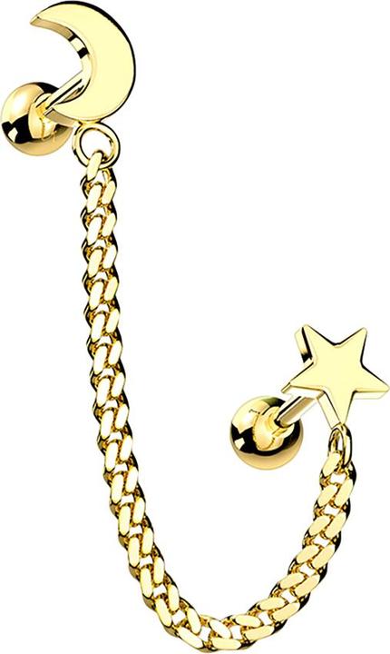 Star Piercing Micro Barbell vergoldet Mond und Stern mit Anhänger Kette (Messing, Chirurgenstahl 316L)