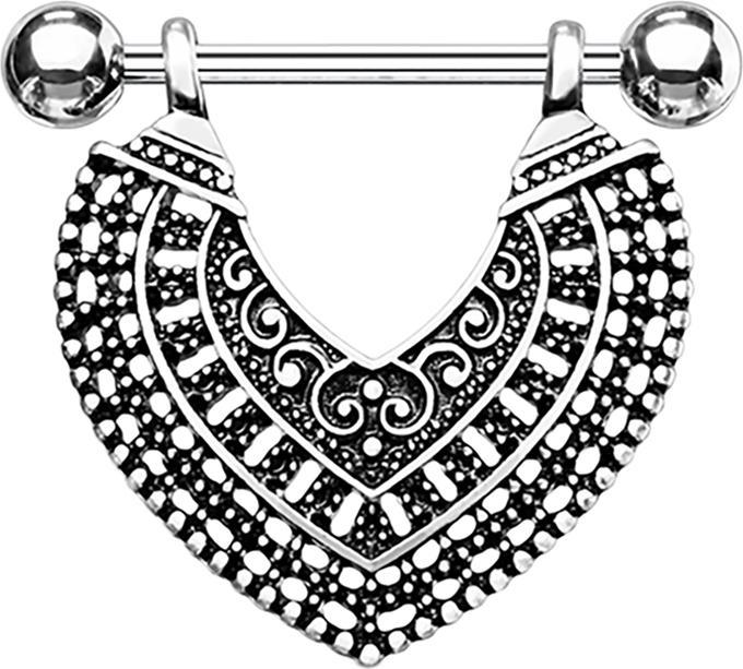 Produktbild Star Piercing Barbell silber mit zwei Kugeln Vintage Herz (Chirurgenstahl 316L, Messing)