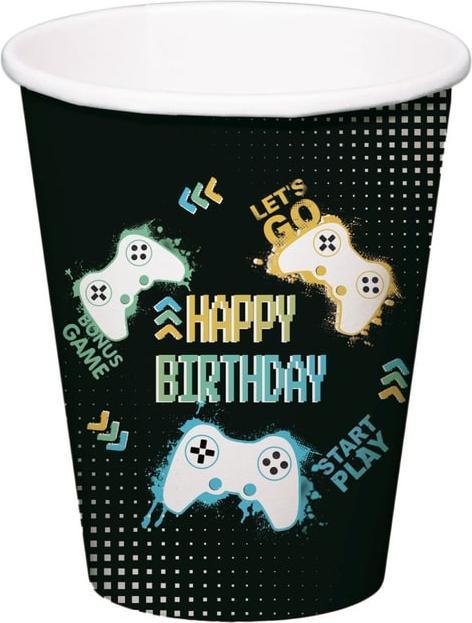 Volat 8 Partybecher - Happy Birthday - Level Up - ca. 250 ml (8 x)
