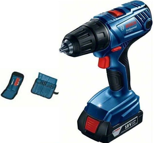 2 GBA 18V 2,0Ah 1600A001CG Batterien, Schnellladegerät AL 1814 CV 2607225727, 23-teiliges Bohrer- und Schraubendreher-Set mit Halter, Werkzeugkoffer