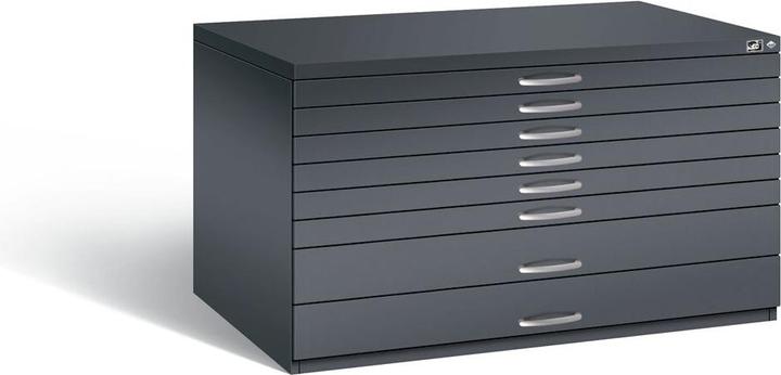 Image du produit C+P Armoire à plans, format A0, 8 tiroirs, hauteur 760 mm, gris noir.