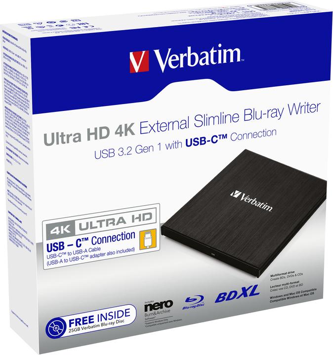 Image du produit Verbatim Slimline (Graveur Blu-ray, Lecteur Blu-ray, Graveur de CD, Lecteur de CD, Graveur de DVD, Lecteur DVD)