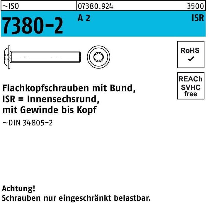 Produktbild Flachkopfschraube ISO 7380-2 m.Bund/Innensechsrund VG M 5 x 45 -T25 A 2 (200 Schrauben pro Stück)