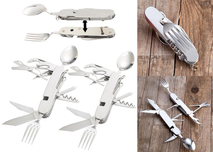 Actual product image Semptec Set of 2 14in1 stainless steel folding cutlery and pocket knife