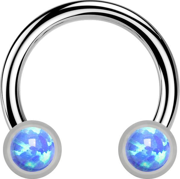 Produktbild Star Piercing Micro Threadless Circular Barbell silber mit zwei Zylindern silber front Opal blau (Titan G23, ohne Messing)