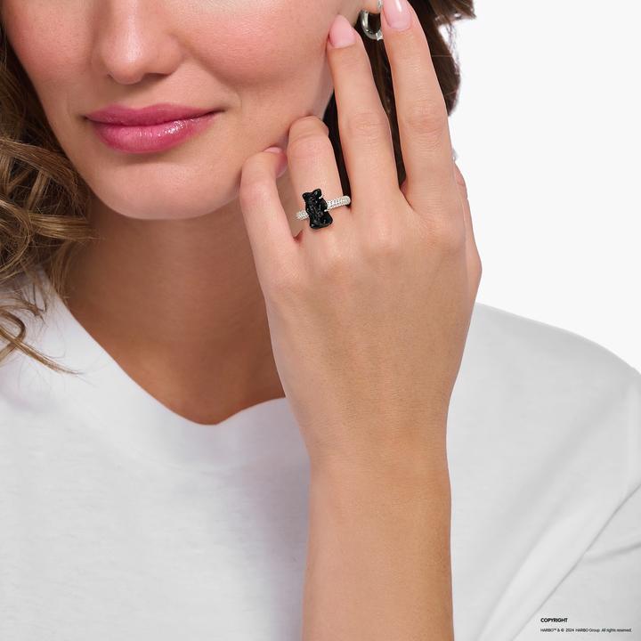 Produktbild Thomas Sabo Ring mit schwarzem Goldbären und Steinen (50, 925 Silber)