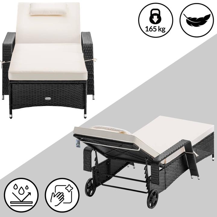 Image du produit Casaria Chaise longue de jardin en poly rotin (193 cm)