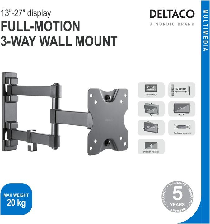 Actual product image Deltaco Wall bracket for TV/monitors (Wall, 27", 20 kg)