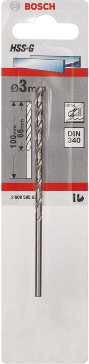 Produktbild Bosch Professional Zubehör Metallbohrer HSS-G, DIN 340, 3 x 66 x 100 mm, 1er-Pack (3 mm)