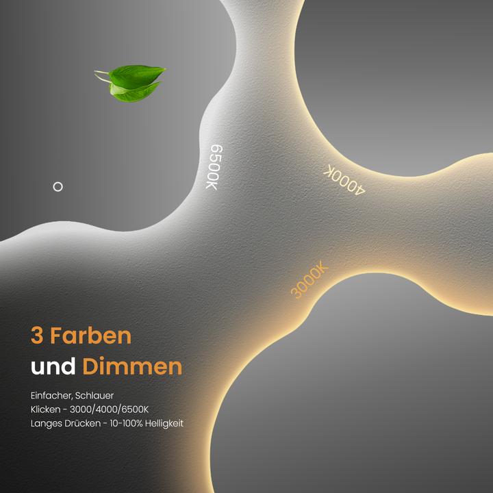 Produktbild Emke Badspiegel mit Beleuchtung 50*45cm,Beschlagfrei, 3 Farbtemperaturen(3000K-6500K) und dimmbaren