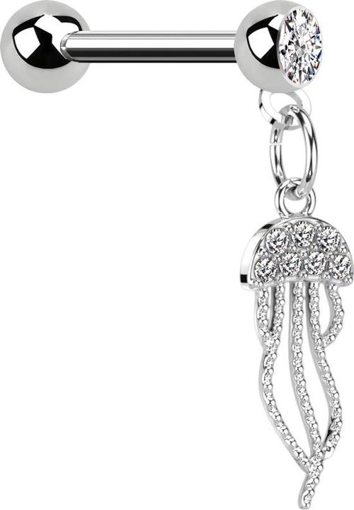 Produktbild Star Piercing Micro Barbell silber mit Kugel und Kugel Kristall silber Anhänger Qualle (Chirurgenstahl 316L, Messing)