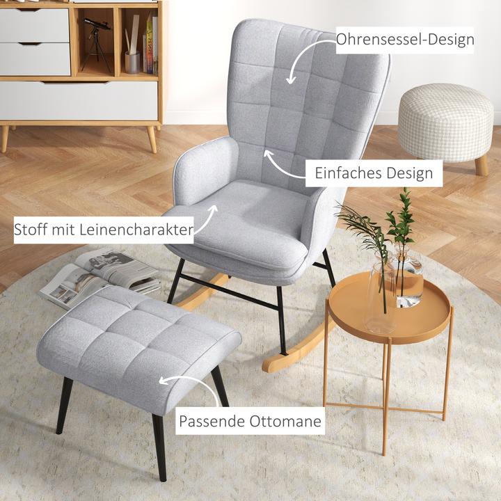 Image du produit Homcom Fauteuil à bascule avec tabouret et dossier haut