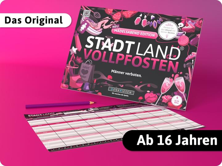 Actual product image Denkriesen STADT LAND VOLLPFOSTEN® A4 - MÄDELSABEND EDTITION - "Männer Verboten" (German)