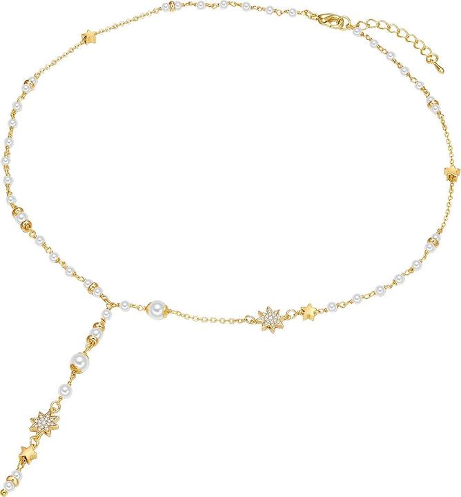Produktbild Lulu & Jane Stern Metall-Legierung Zirkonia Muschelkernperle gelbgold 45,0 cm Basiskette + 5,0 cm Verlängerung - (Metall-Legierung, 45 - 50 cm)