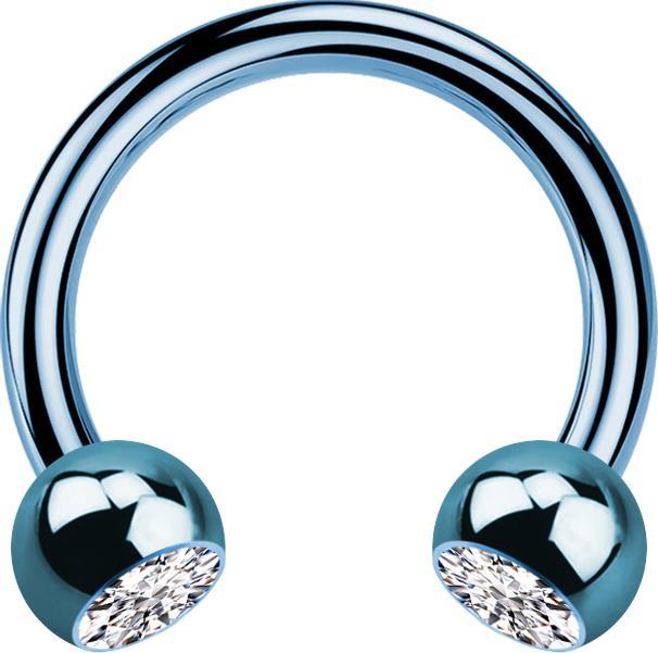 Star Piercing Micro Circular Barbell hellblau mit zwei Kugeln Kristall silber (Titan G23, ohne Messing)