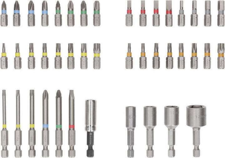 Actual product image Bosch Professional Bit Set Extra Hard (PH1 / PH2 / PH3 / PZ1 / PZ2 / PZ3 / HEX3 / HEX4 / HEX5 / HEX6 / T10 / T15 / T20 / T25 / T27 / T30 / T40 / SL3 / SL4 / SL5 / SL6 / TH10 / TH15 / TH20 / TH25 / TH27 / TH30 / TH40)