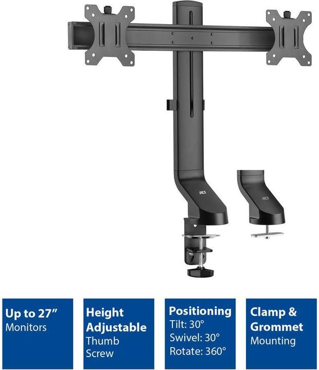 Image du produit Support de bureau pour écran avec barre transversale, 2 écrans jusqu'à 27 pouces, avec vis à molette (Tables, 27")