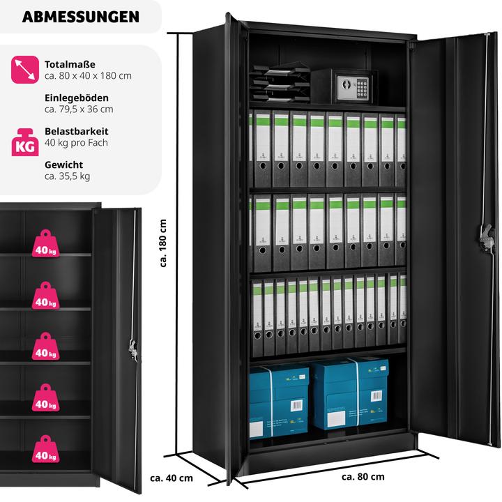 Image du produit tectake Armoire de classement (80 x 40 x 180 cm)