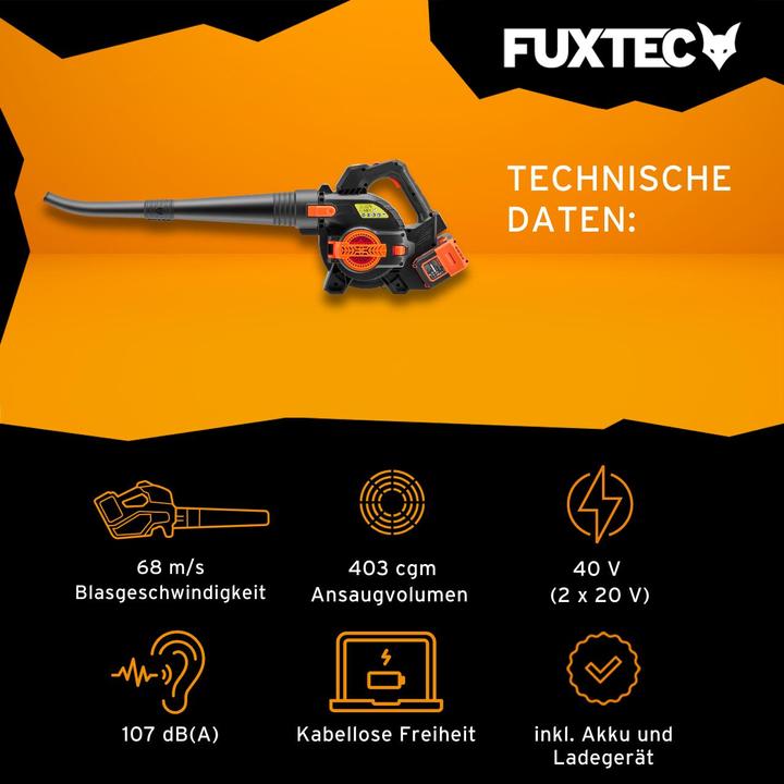 Actual product image Fuxtec 40 Volt 2in1 Akku-Laubbläser/-sauger Set FX-E2LBS-SET (Rechargeable battery operated, Vacuum cleaners & blowers)