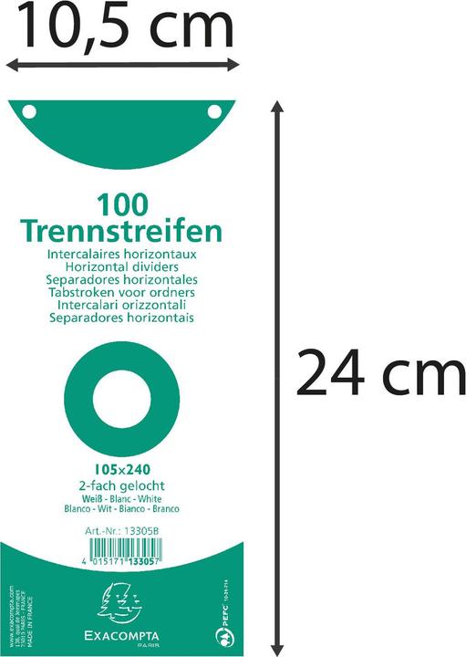 Image du produit Exacompta Bande de séparation 10.5 x 24 cm, 100 pcs - blanc