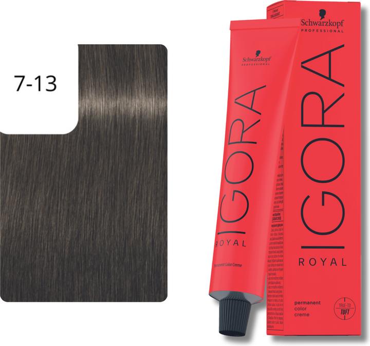 Produktbild Schwarzkopf Professional Schwarzkopf Igoral Royal Cools 7-13 Mittelblond Cendré Matt 60ml (7-13 Mittelblond Cendré Matt)