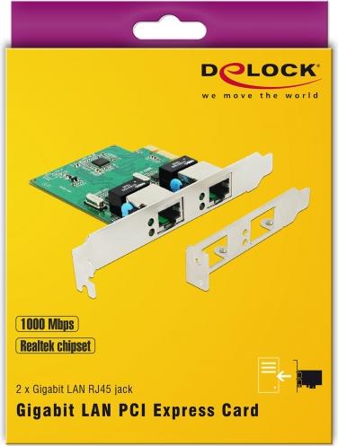 Actual product image Delock Network card 2 ports, 1Gbps Realtek RTL8111H chipset (PCI Express 1.0)
