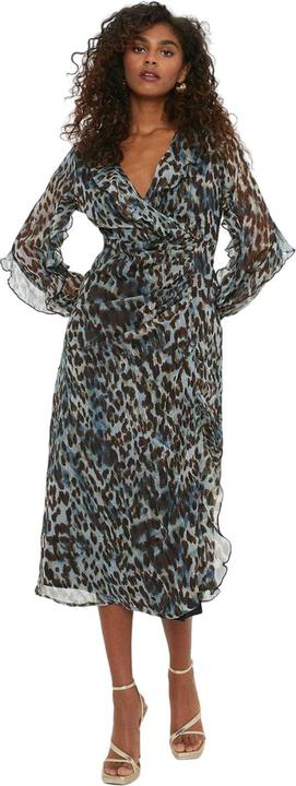 Actual product image Dorothy Perkins Womens/Ladies Animal Print Chiffon Ruffle Neck Midi Dress (36 D)