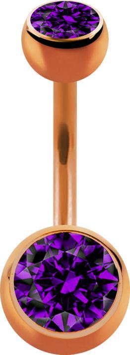 Produktbild Star Piercing Banane rosegold mit zwei Kugeln Kristall violett (ohne Messing, Chirurgenstahl 316L)