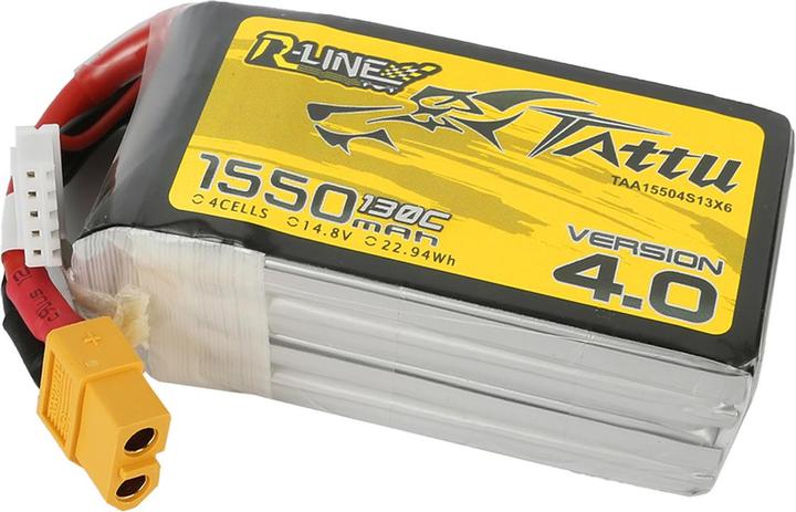 Actual product image Tattu Accumulator R-Line Version 4.0 1550mAh 14.8V 130C 4S1P XT60 (14.80 V, 1550 mAh)