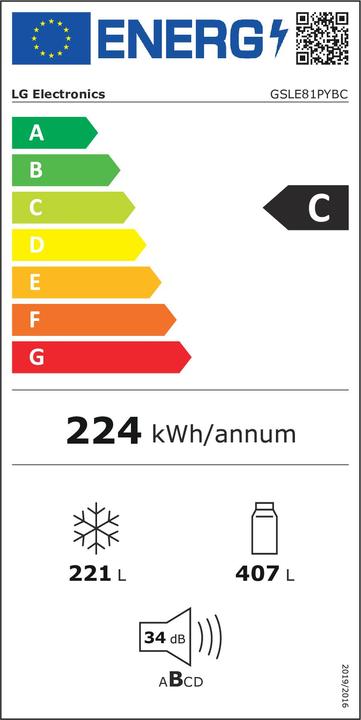 Label énergétique LG GSLE81PYBC (628 l)