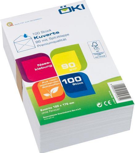 Productafbeelding ÖKI Enveloppen DIN B6 zonder venster wit natlijm 100 st. (B6, 100 x)