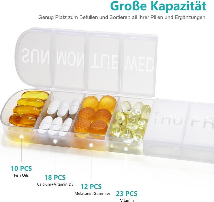 Actual product image Cbx Tablettenbox 7 Tage, Pillendose für eine Woche mit grosser Kapazität, handliche Medikamentenbox