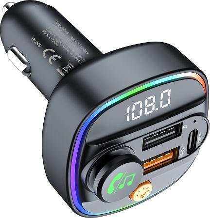 Actual product image Devia transmitter FM Smart Bluetooth MP3 car charger PD 30W 1x USB-C 2x USB 3A black