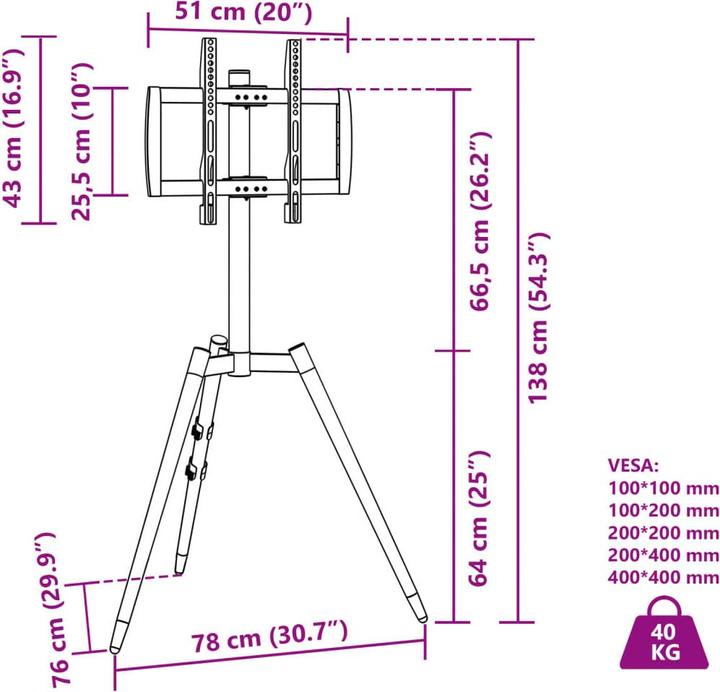 Valeurs nutritives et ingrédients VidaXL Trépied TV 37-65 pouces écran Max VESA 400x400 mm 40 kg (65", 40 kg)