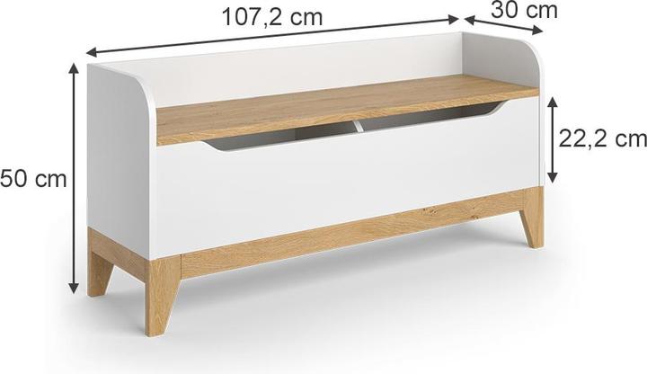 Immagine prodotto VitaliSpa Spielzeugtruhe Malia, Weiss/Eiche, 107.2 x 50 cm mit Sitzbank
