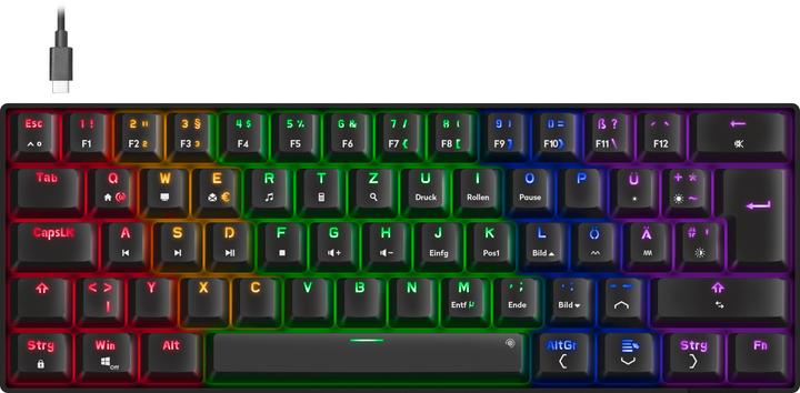 Produktbild Speedlink ATMOS RGB Rainbow Mechanical 60% Gaming Keyboard with brown switches, black - DE layout (DE, Kabellos, Kabelgebunden)