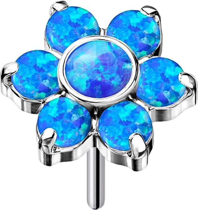 Star Piercing Threadless silber Blume Opale blau (Titan G23, ohne Messing)