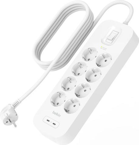 Actual product image Belkin Multiple socket outlet 8-way + 2xUSB-C,900J,30W,2m SRB004vf2MV2 (8 x, USB-A, USB-C, 2 m)