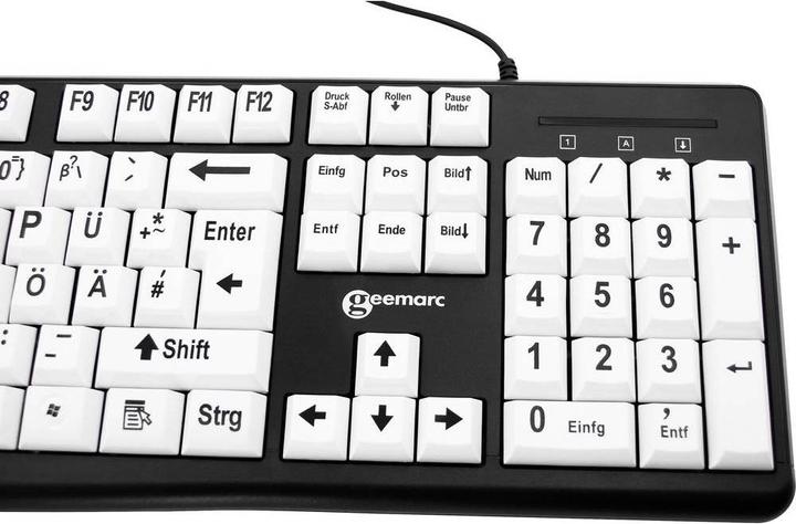Actual product image Geemarc Keyboard KBSV3 USB German, QWERTZ White, Black Extra large keys, multimedia keys, connector (DE)