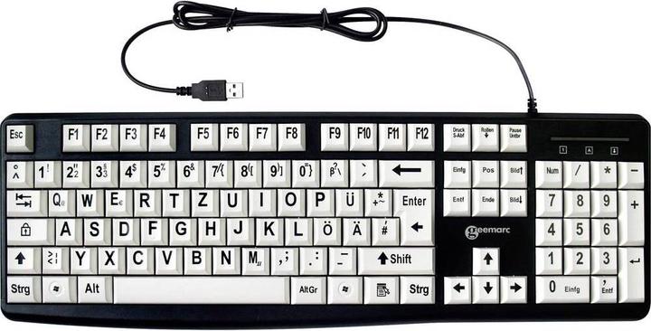 Actual product image Geemarc Keyboard KBSV3 USB German, QWERTZ White, Black Extra large keys, multimedia keys, connector (DE)