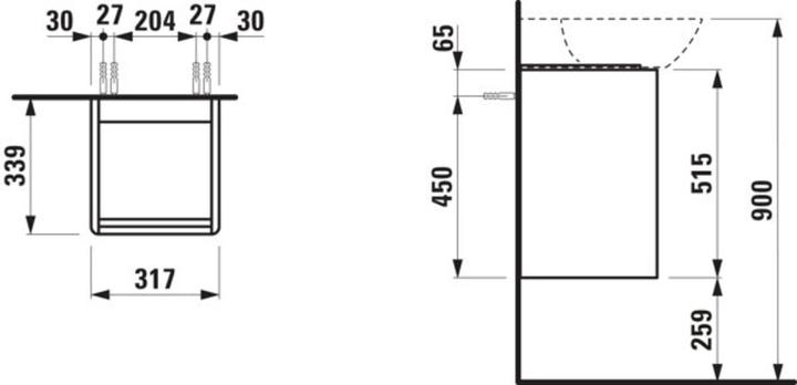 Produktbild Laufen Base für Ino Waschtischunterschrank, 1 Tür, Scharnier rechts, Griffleiste Aluminium schwarz