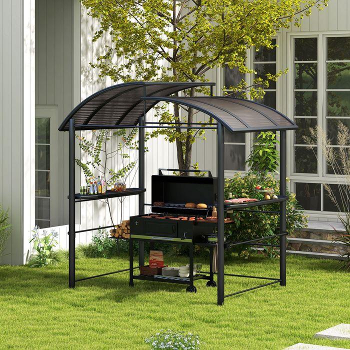 Produktbild Swisshandel24 Grillpavillon Flammschutzdach BBQ Pavillon UV Schutz Pergola Stahl PC Dunkelgrau 240x150x230cm (240 cm, 150 cm)