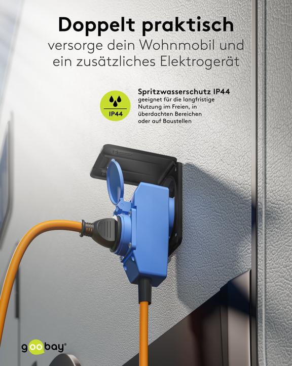 Produktbild Goobay CEE-Adapterleitung, CEE-Stecker auf 90° CEE-Kupplung und Schutzkontakt-Kupplung, 1,5 m (1.50 m, CEE)
