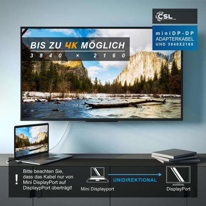 Produktbild CSL Mini DisplayPort zu DisplayPort Kabel - Audio Video Kabel - FullHD - kompatibel Apple Lenovo Surface (3 m, DisplayPort)
