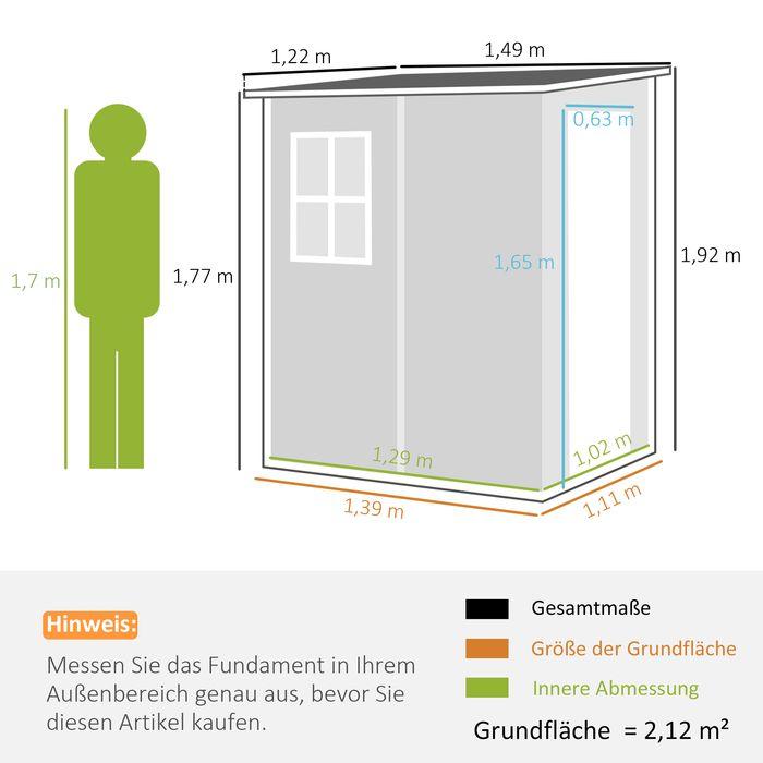 Image du produit Swisshandel24 Gerätehaus 1,54m³, Pultdach, 122x149x192/177 cm, Abschliessbar, Fenster, Alu, Grau